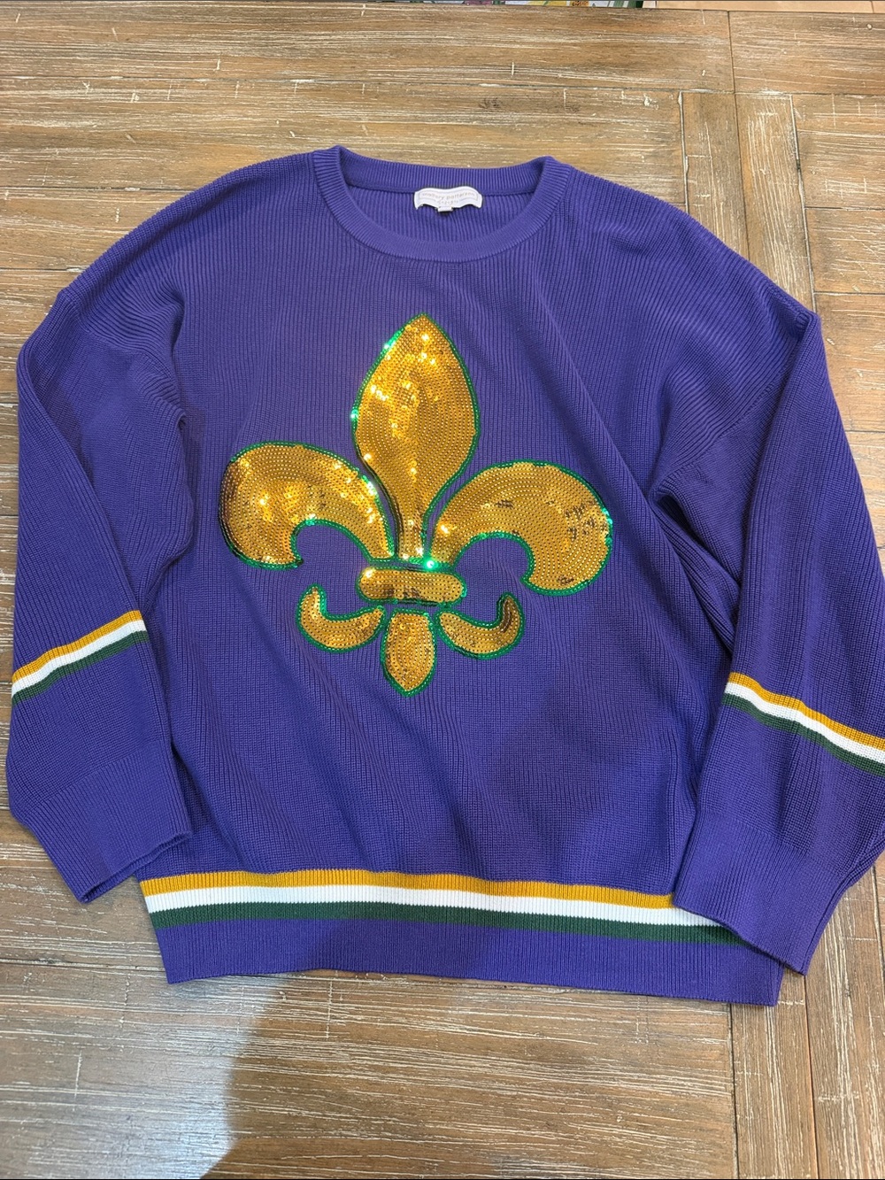 Sequin Fleur-de-Lis Purple Crewneck Sweater - Unbranded